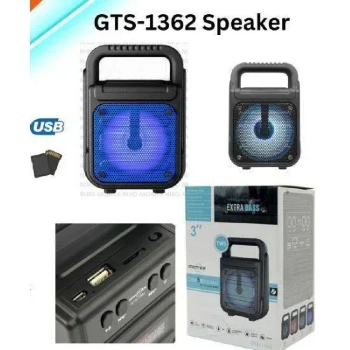 GTS-1362 Μίνι Ασύρματο Φορητό Ηχείο Bluetooth 3″ με LED Φωτισμό Super Bass - Μαύρο/Μωβ
