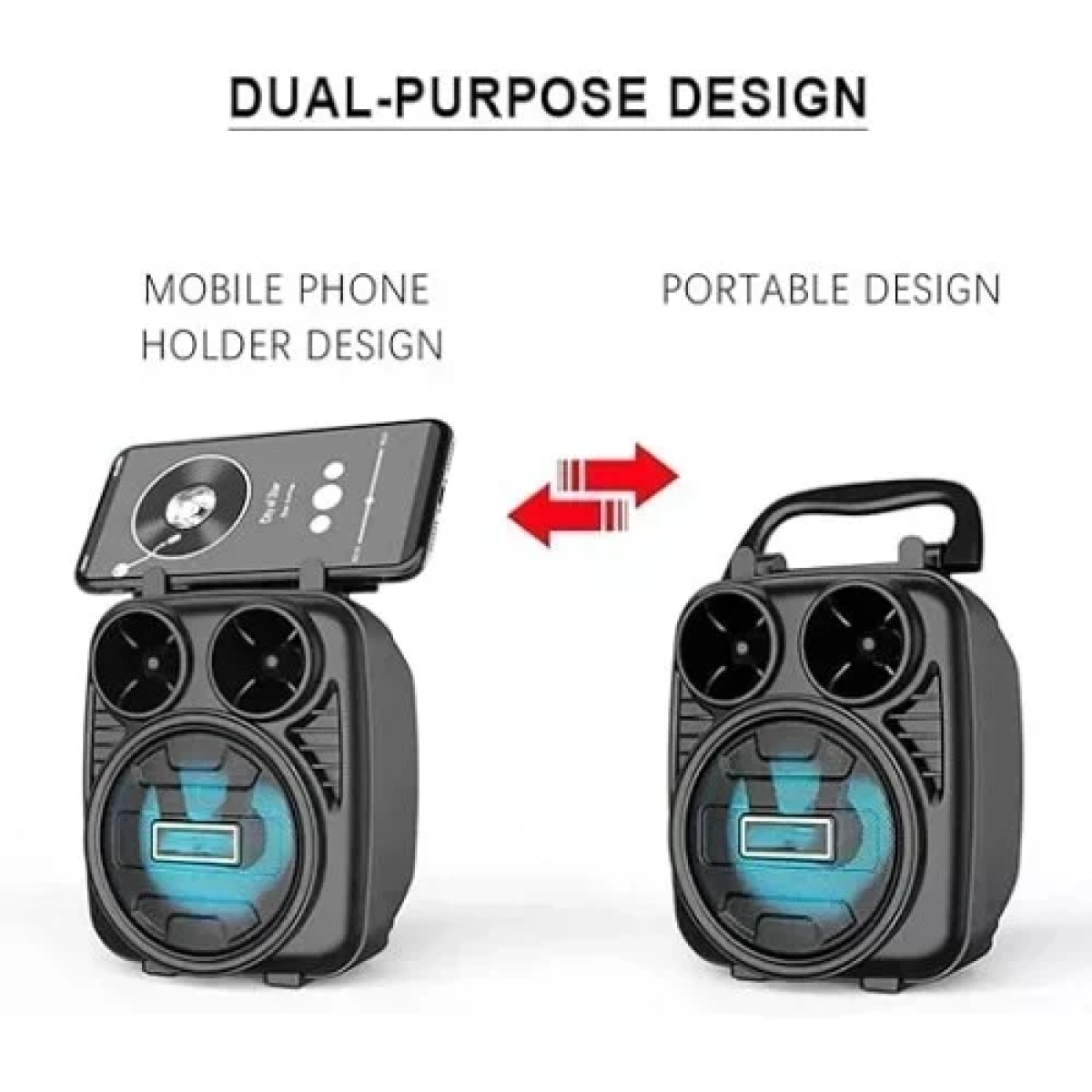 1182 Μίνι Ασύρματο Φορητό Ηχείο Bluetooth 3″ με LED Φωτισμό - Μαύρο