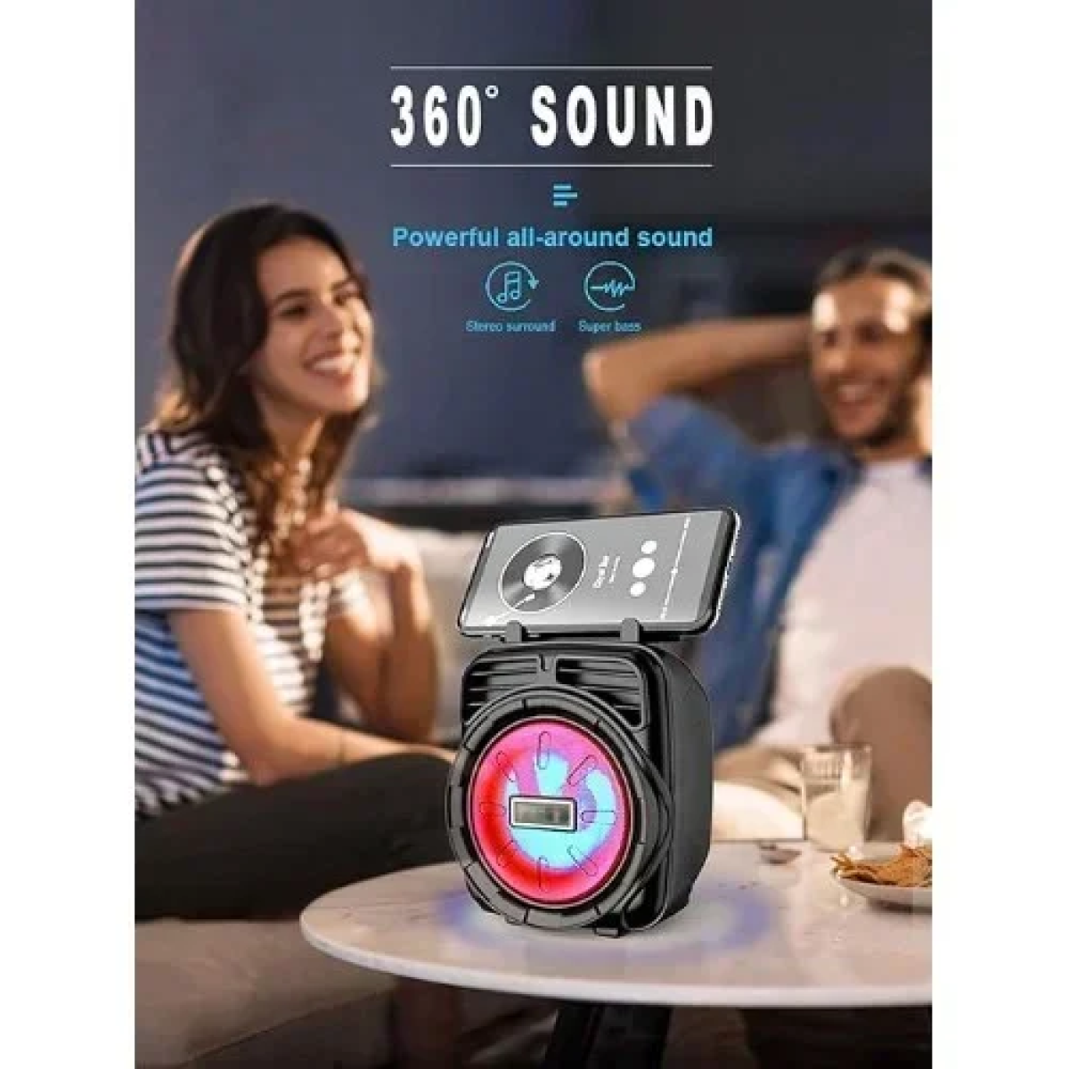 1182 Μίνι Ασύρματο Φορητό Ηχείο Bluetooth 3″ με LED Φωτισμό - Μαύρο/Κόκκινο