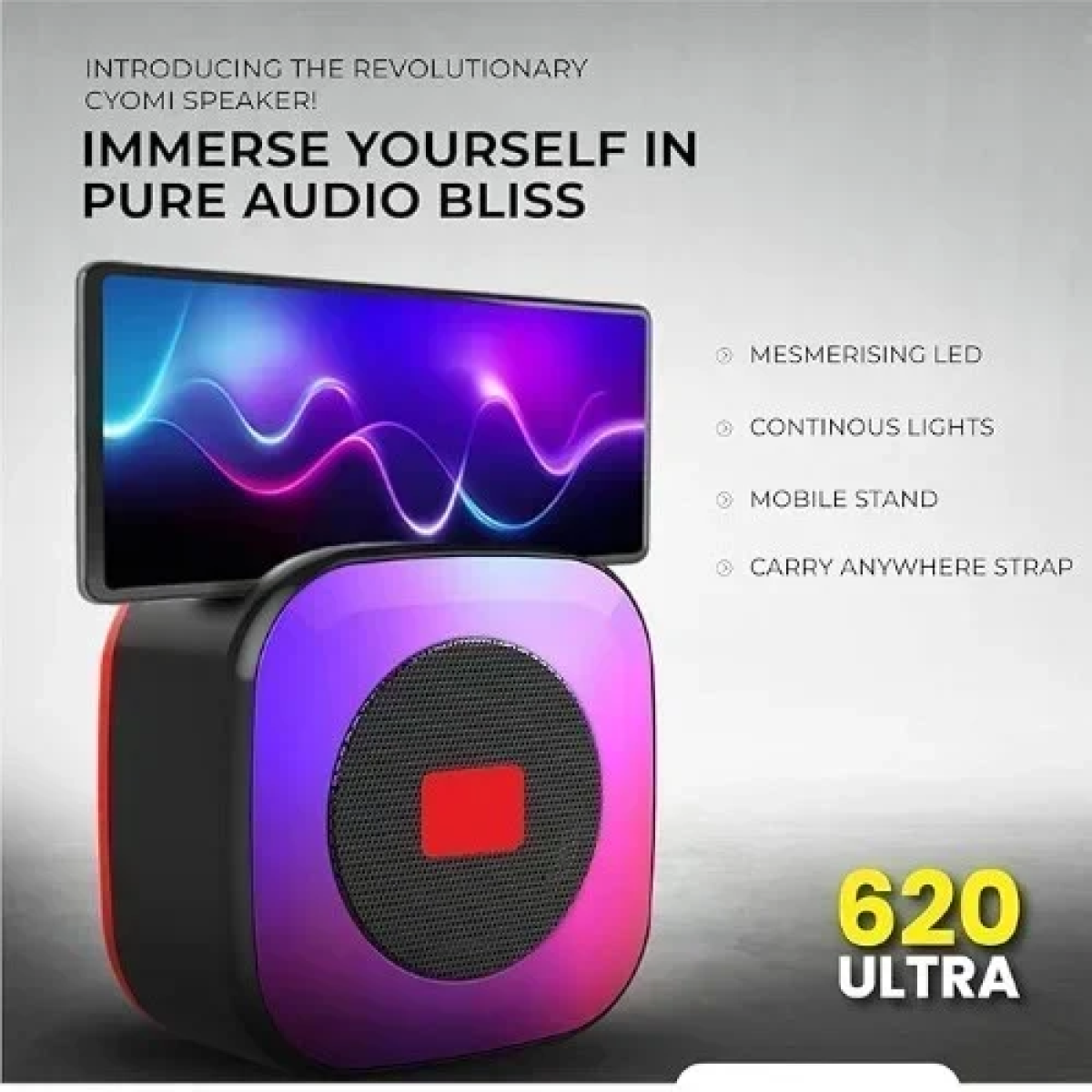 A013 Μίνι Ασύρματο Φορητό Ηχείο Bluetooth με LED Φωτισμό και λουράκι μεταφοράς Μαύρο