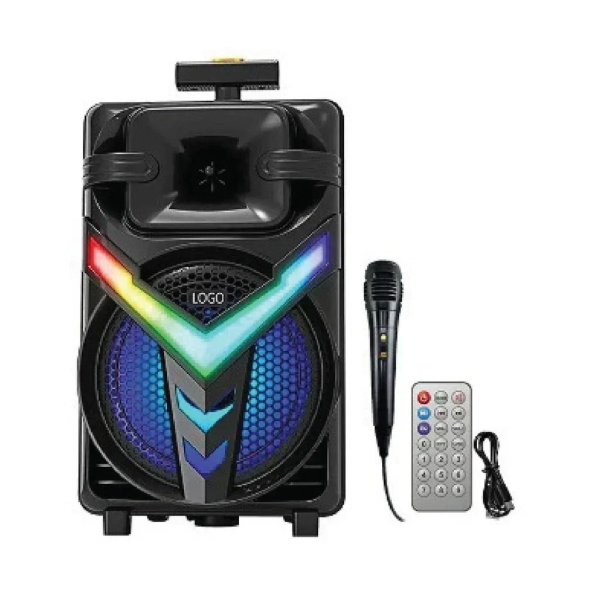 ZQS8157 Ασύρματο Φορητό Ηχείο Bluetooth με Ροδάκια και Λαβή μεταφοράς 8'' με LED RGB Φωτισμό, Τηλεχειριστήριο & Μικρόφωνο