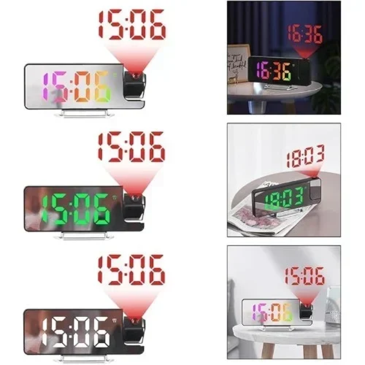 Ψηφιακό Ρολόι LED με Οθόνη Καθρέφτη & Περιστρεφόμενο Προτζέκτορα ένδειξης ώρας SDS-25005 Μαύρο/Πράσινο