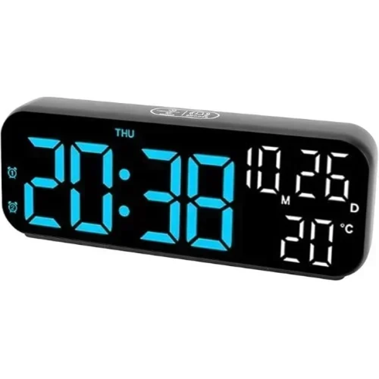 Ψηφιακό Eπιτραπέζιο Ρολόι LED 17.5x6.8 cm διπλής οθόνης με φωνητικό έλεγχο & ρυθμιζόμενη φωτεινότητα SDS-25004 Μαύρο/Μπλε
