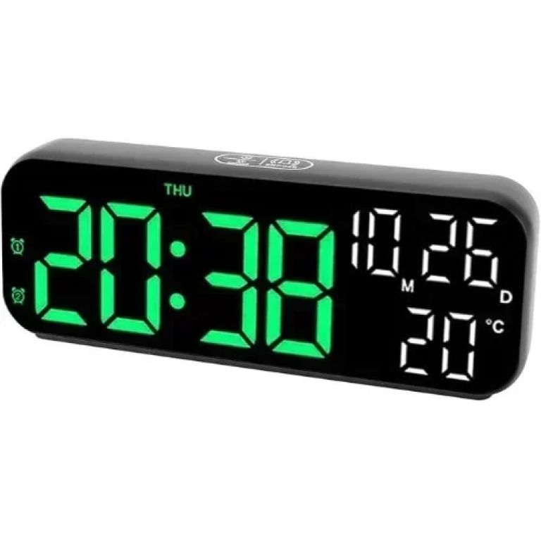 Ψηφιακό Eπιτραπέζιο Ρολόι LED 17.5x6.8 cm διπλής οθόνης με φωνητικό έλεγχο & ρυθμιζόμενη φωτεινότητα SDS-25004 Μαύρο/Πράσινο