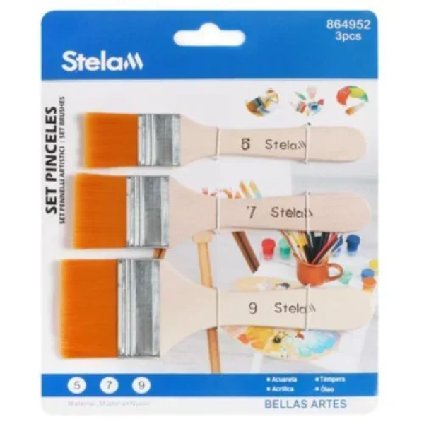 Σετ 3 Πινέλα Πλακέ (Νο 5-7-9) Stelan 864952