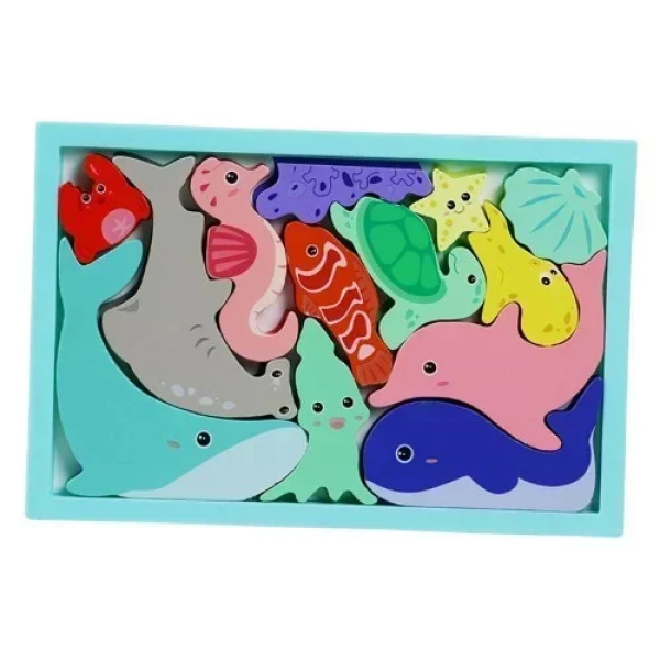 Εκπαιδευτικό Ξύλινο Παιδικό Puzzle 3D 22.5x15 cm SDS-26121 Θαλάσσια Ζωή