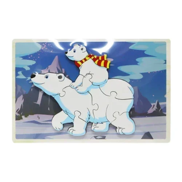 Εκπαιδευτικό Ξύλινο Παιδικό Puzzle Σφηνώματα 22x15 cm SDS-26122 Polar Bear Family