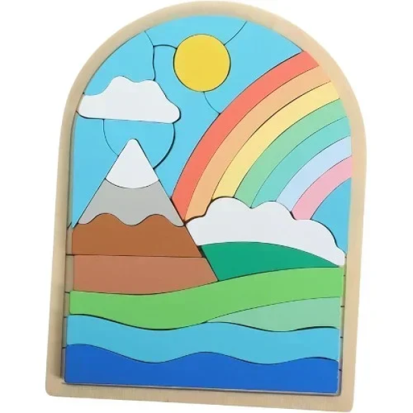 Ξύλινο Παιδικό Puzzle 3D 22.7x17.2 cm SDS-26123 Ουράνιο Τόξο με Ηφαίστειο