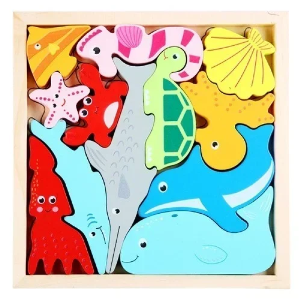 Εκπαιδευτικό Ξύλινο Παιδικό Puzzle 3D 16.6x16 cm SDS-26133 Θαλάσσια Ζωή