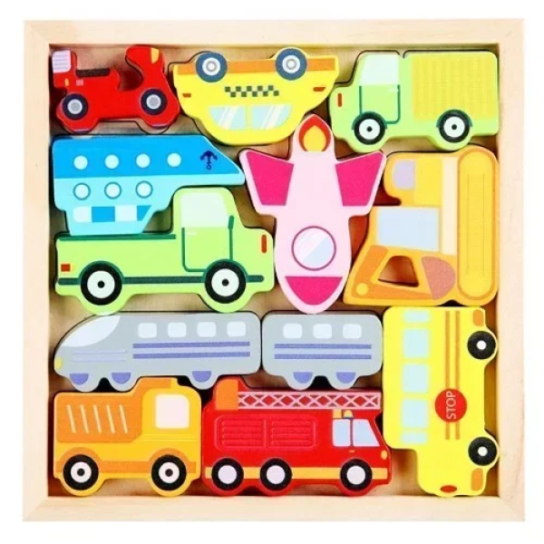 Εκπαιδευτικό Ξύλινο Παιδικό Puzzle 3D 16.6x16 cm SDS-26133 Οχήματα