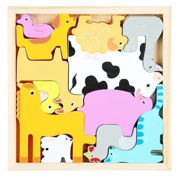 Εκπαιδευτικό Ξύλινο Παιδικό Puzzle 3D 16.6x16 cm SDS-26133 Ζώα της Φάρμας