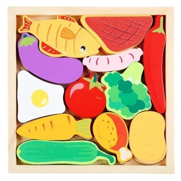 Εκπαιδευτικό Ξύλινο Παιδικό Puzzle 3D 16.6x16 cm SDS-26133 Φαγητά