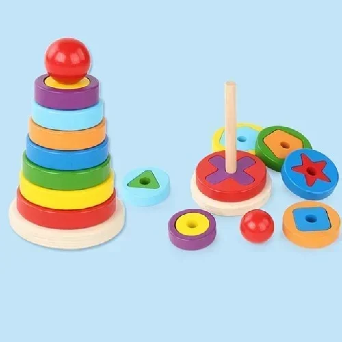 Ξύλινο Εκπαιδευτικό Παιχνίδι Πύργος Tangram Montessori 26.5x11.5 cm SDS-26149