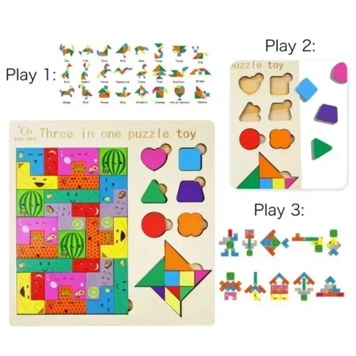 Εκπαιδευτικό Ξύλινο Παιδικό Puzzle 3 σε 1 SDS-26134