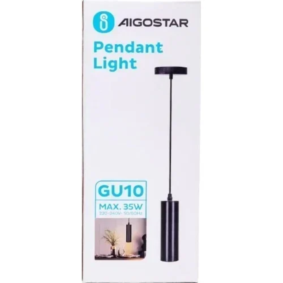 Μεταλλικό Κρεμαστό Φωτιστικό Οροφής GU10 20cm MAX35W Μαύρο Aigostar