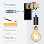 Φωτιστικό Τοίχου E27 MAX 60W με συνδυασμό ξύλου & μετάλλου Aigostar