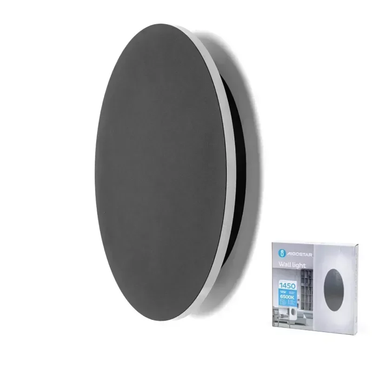 Φωτιστικό Τοίχου Στρογγυλό Φ25cm LED Ψυχρό Λευκό 6500K 12W Μαύρο Aigostar