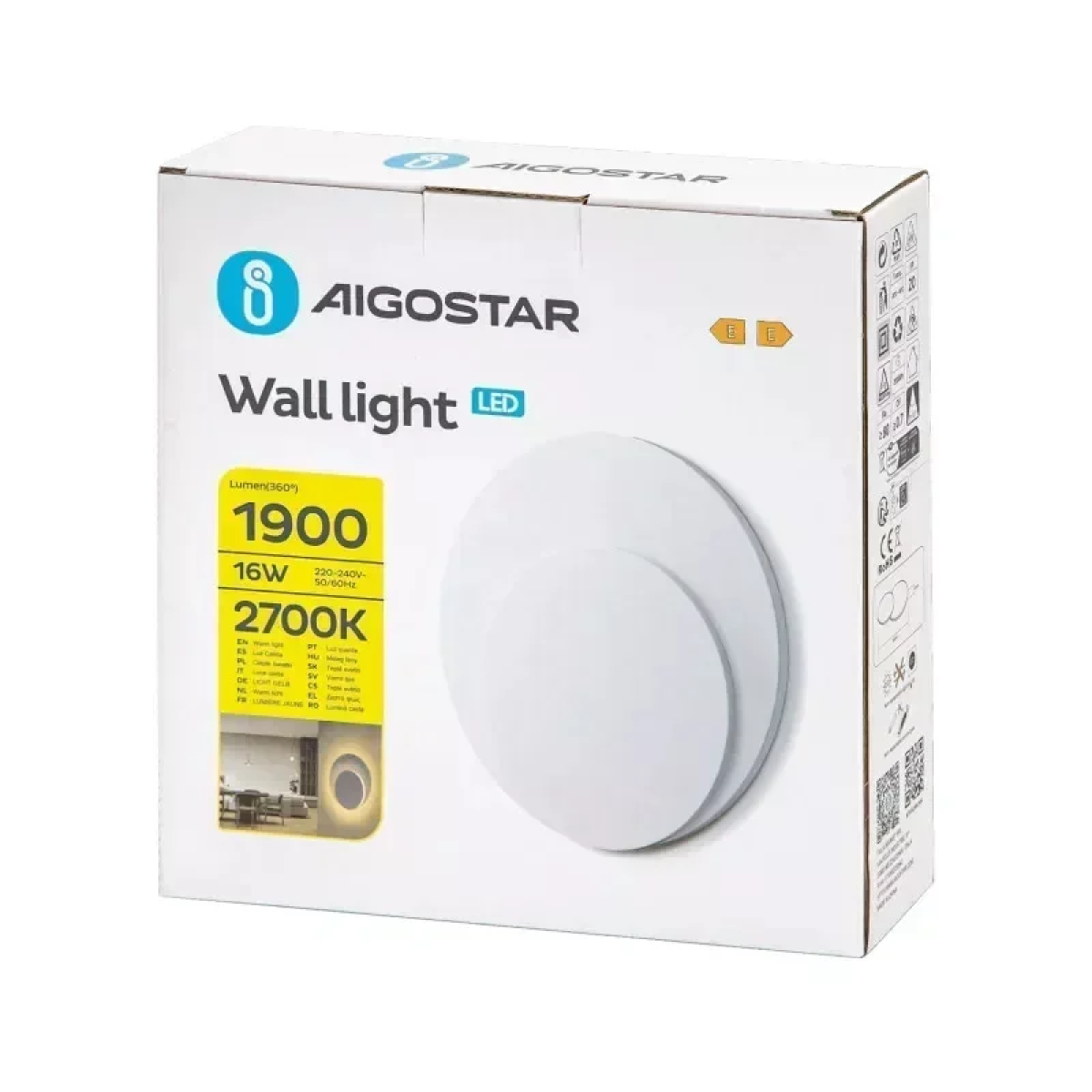 Φωτιστικό Τοίχου Στρογγυλό Φ20cm LED Ζεστό Λευκό 2700K 16W Λευκό Aigostar