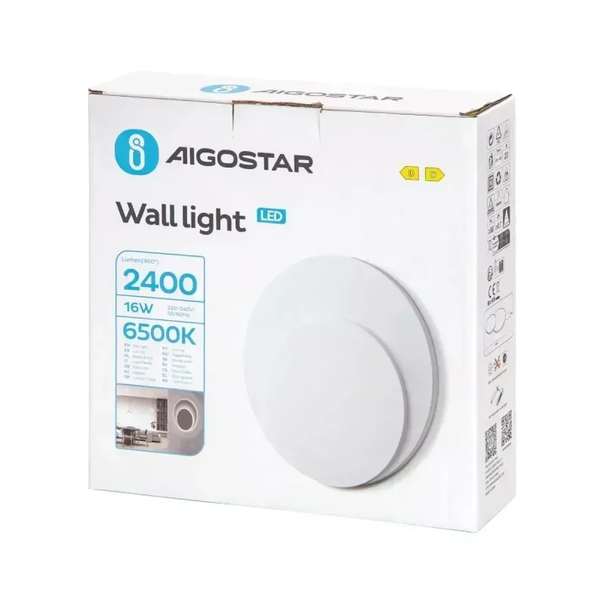 Φωτιστικό Τοίχου Στρογγυλό Φ20cm LED Ψυχρό Λευκό 6500K 16W Λευκό Aigostar