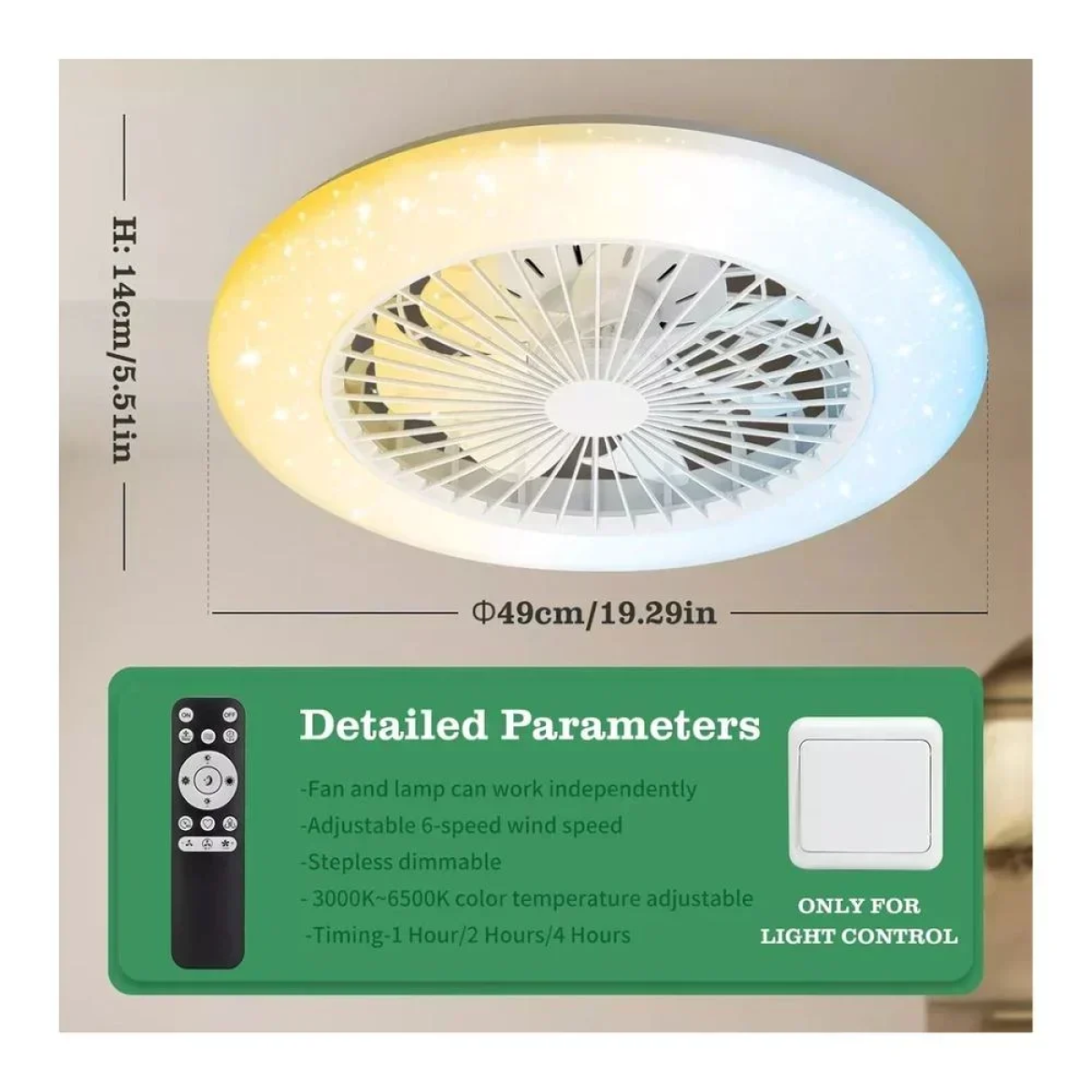 Aigostar Ανεμιστήρας Οροφής 60W Φ49cm Φως Led 3000-6500K με Τηλεχειριστήριο