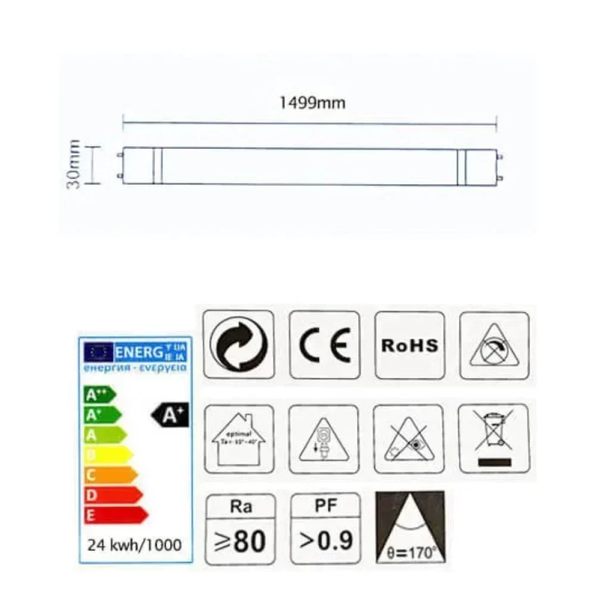 Aigostar Λάμπα LED T8 24W G13 3000k 1.5m