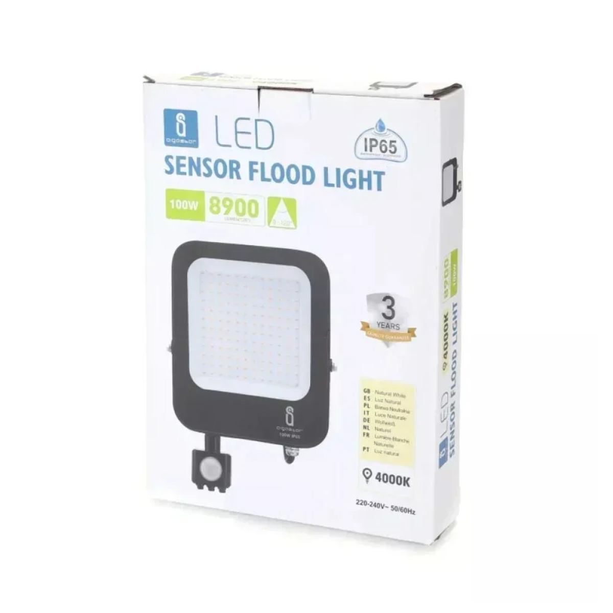 Aigostar Προβολέας LED 100W 220-240V IP65 4000K με Αισθητήρα Κίνησης - Μαύρο