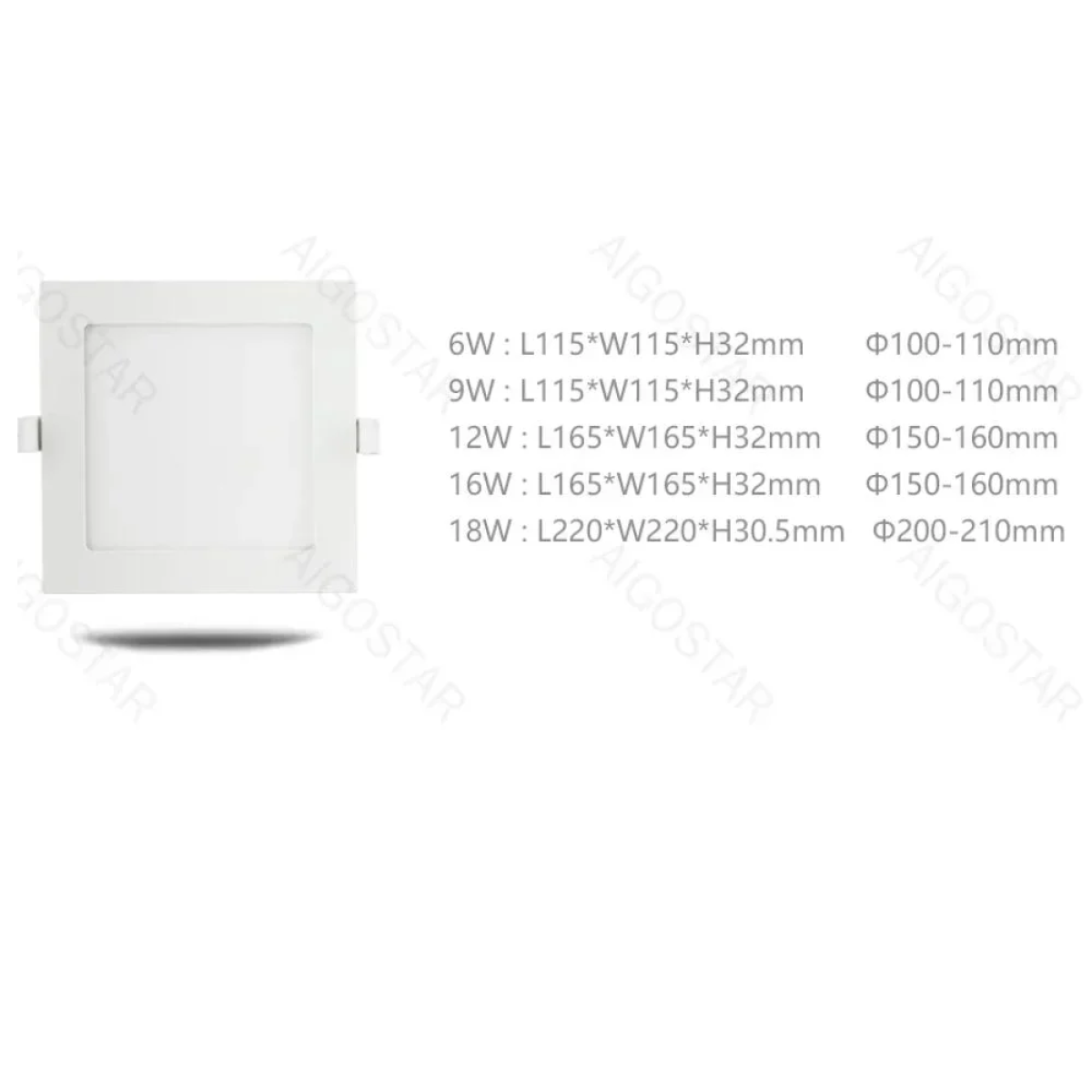 Aigostar Τετράγωνο Χωνευτό LED Panel Ισχύος 18W με Ψυχρό Λευκό Φως 22x22εκ.
