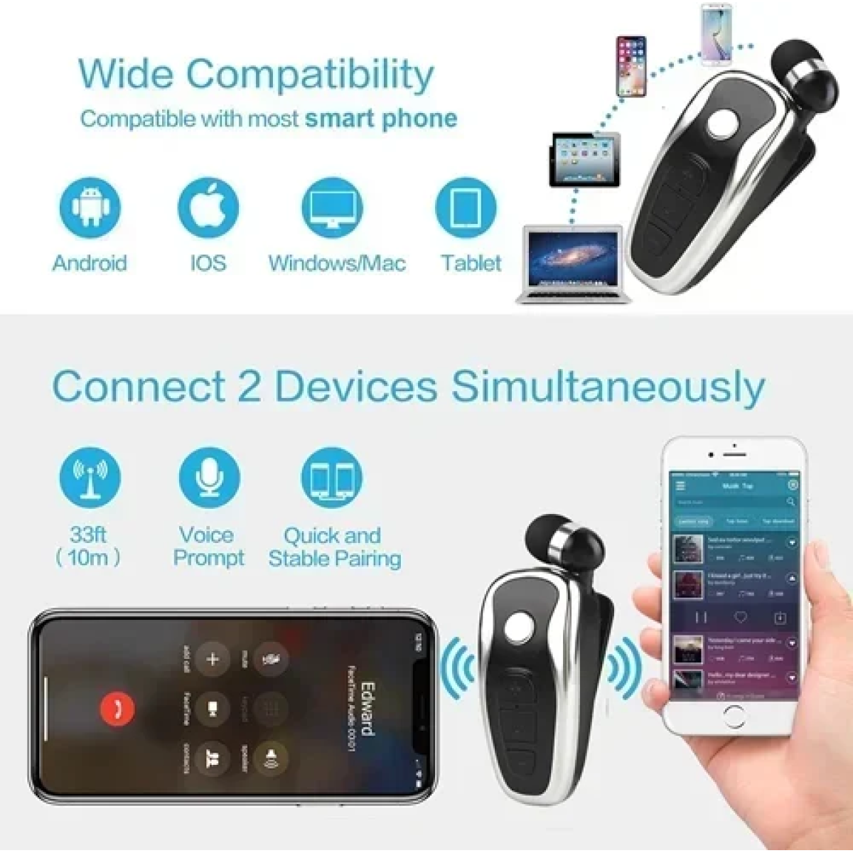 Ακουστικό πέτου Bluetooth Handsfree Moxom MX-WL86 μαύρο - Image 5