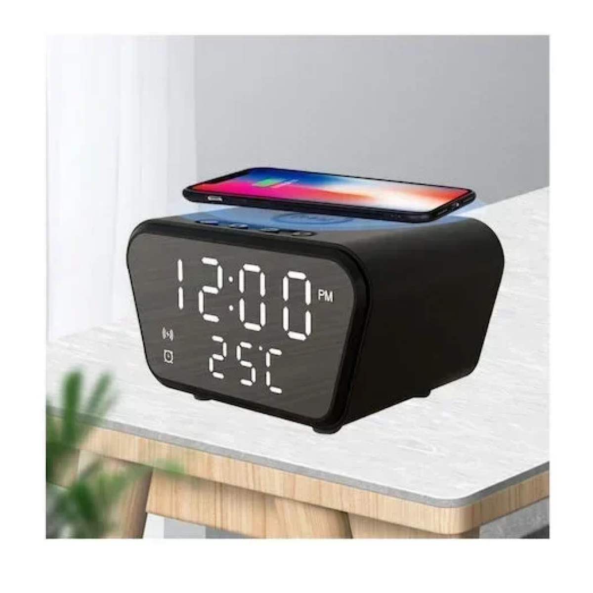 Επιτραπέζιο ψηφιακό ρολόι με ξυπνητήρι και ασύρματη φόρτιση AY-21 μαύρο - Image 2