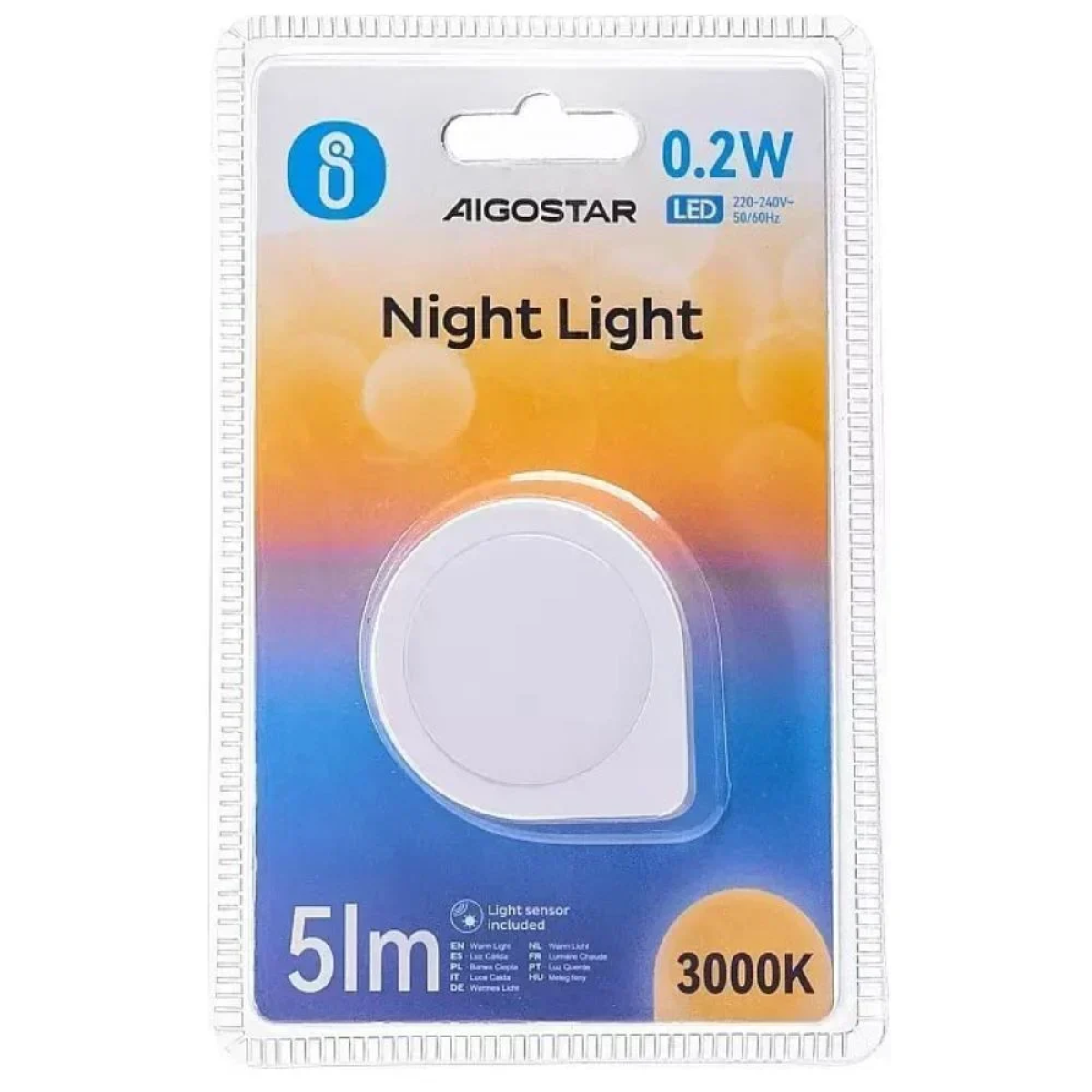 Φωτιστικό LED Νυκτός Πρίζας με Φωτοκύτταρο 0.2W