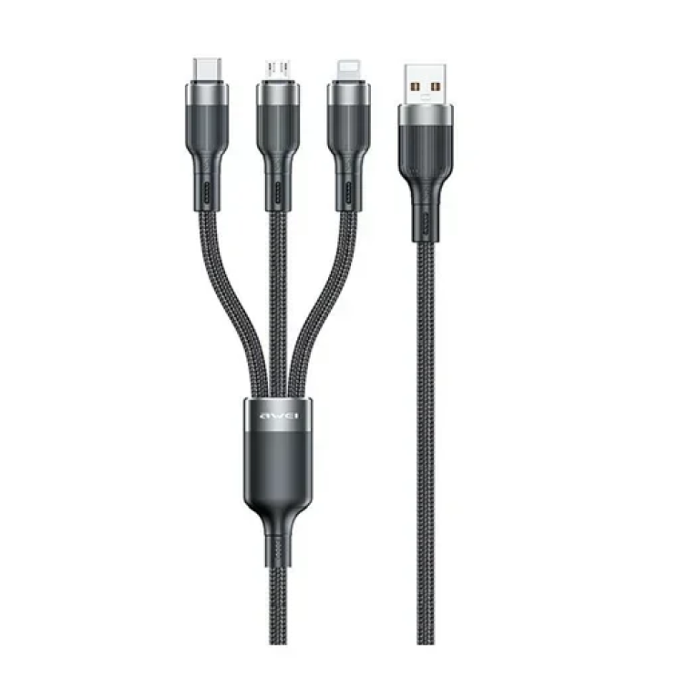Καλώδιο φόρτισης και μεταφοράς δεδομένων USB to Micro / Lighting / TypeC Awei CL-975 μαύρο