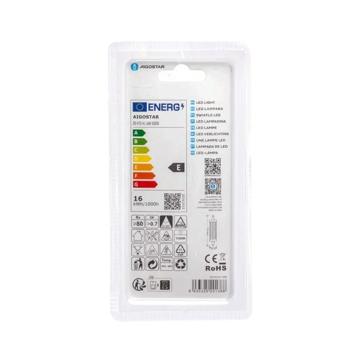 Λάμπα LED Aigostar R7S 16W 6500K
