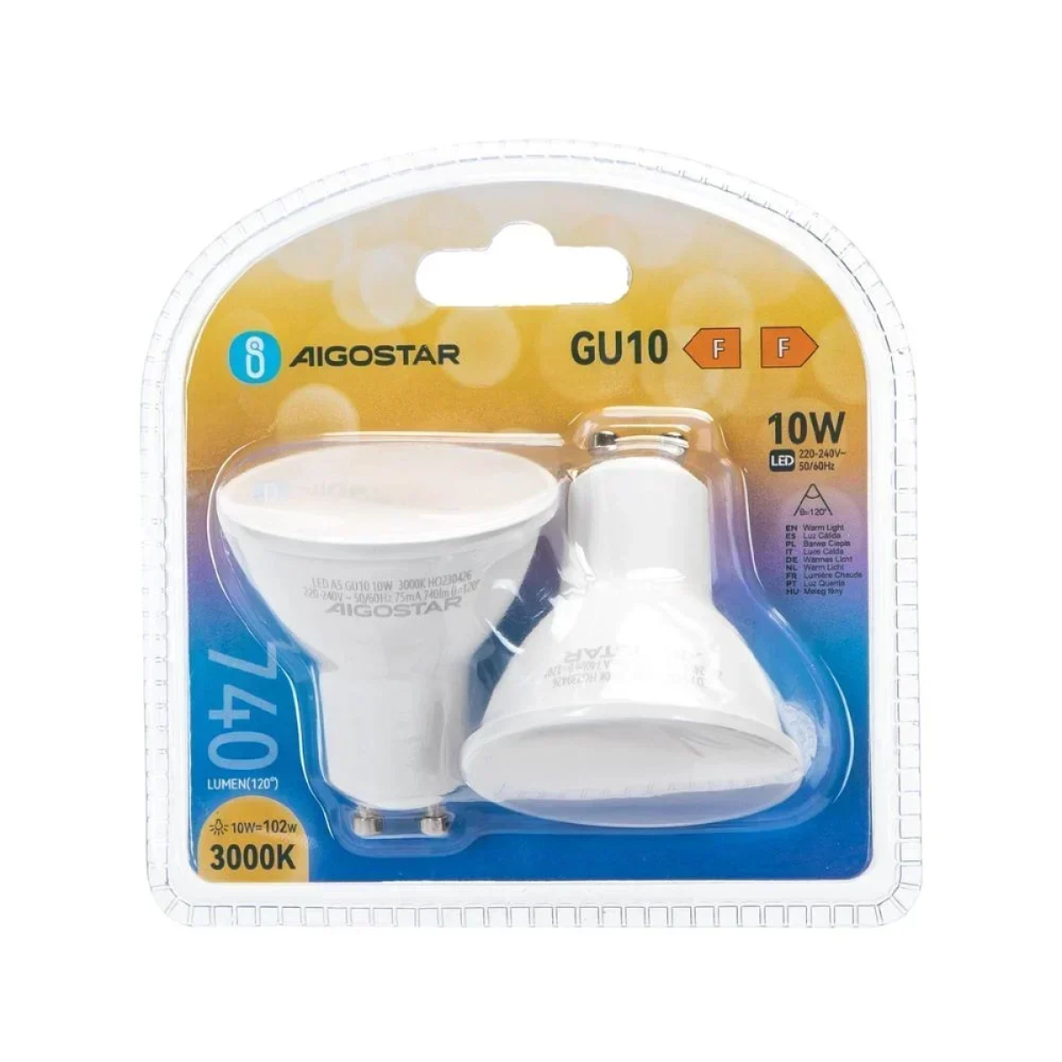 Λάμπα LED GU10 10W 3000K Aigostar 2τμχ