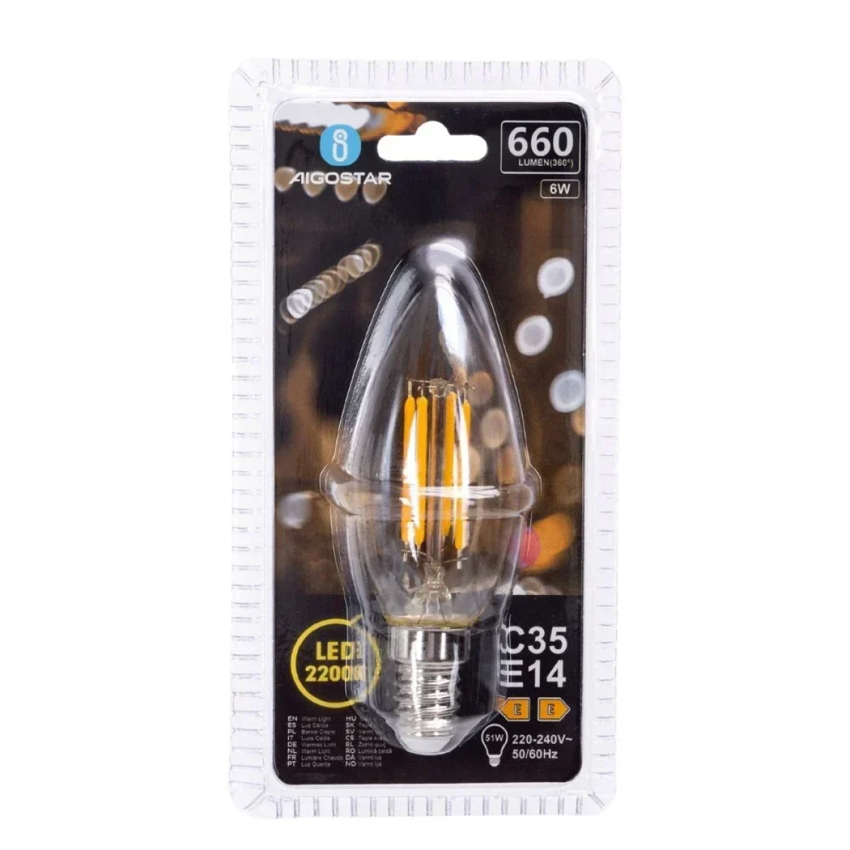 Λάμπα Νήματος LED Amber C35 E14 6W 2200K Aigostar