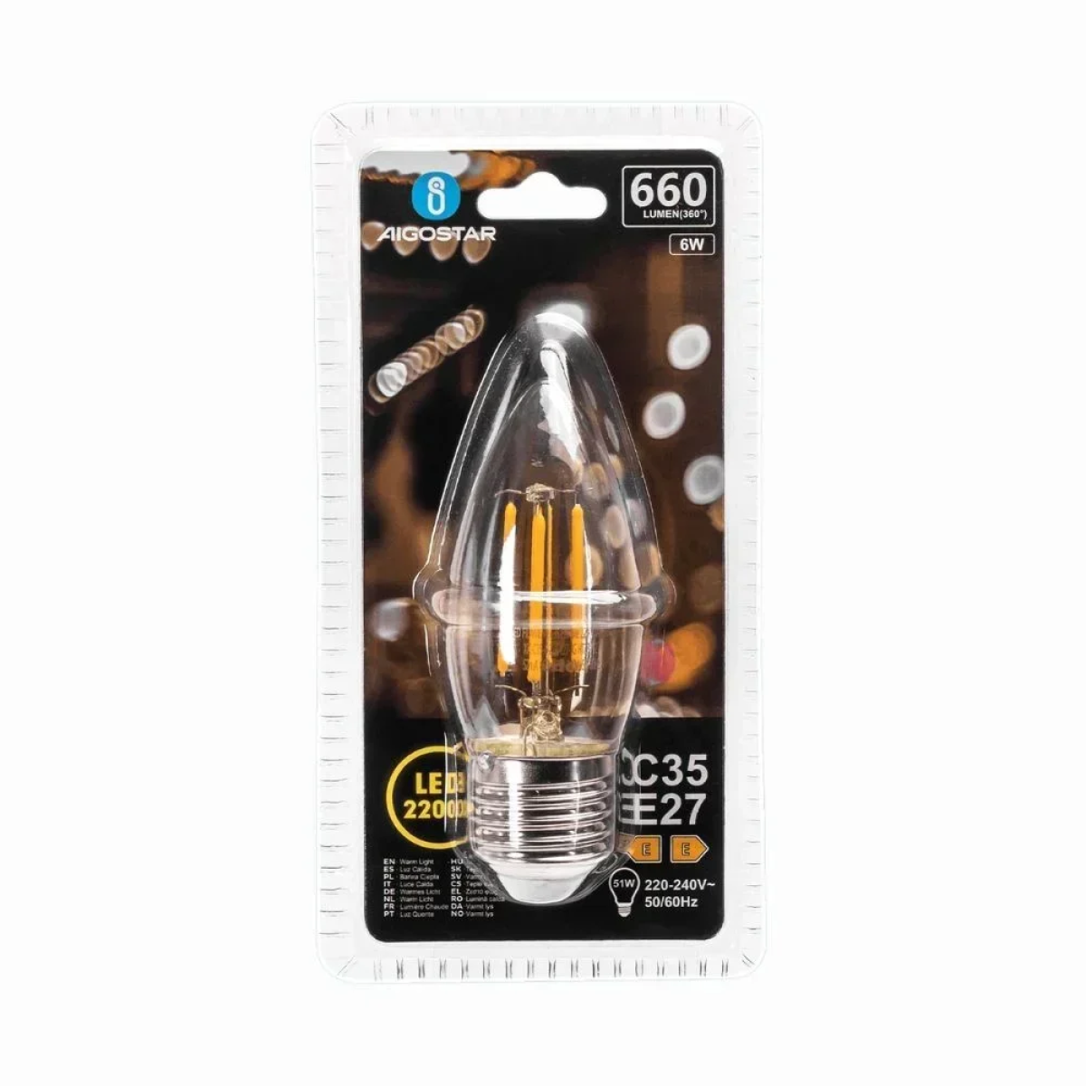 Λάμπα Νήματος LED Amber C35 E27 6W 2200K Aigostar