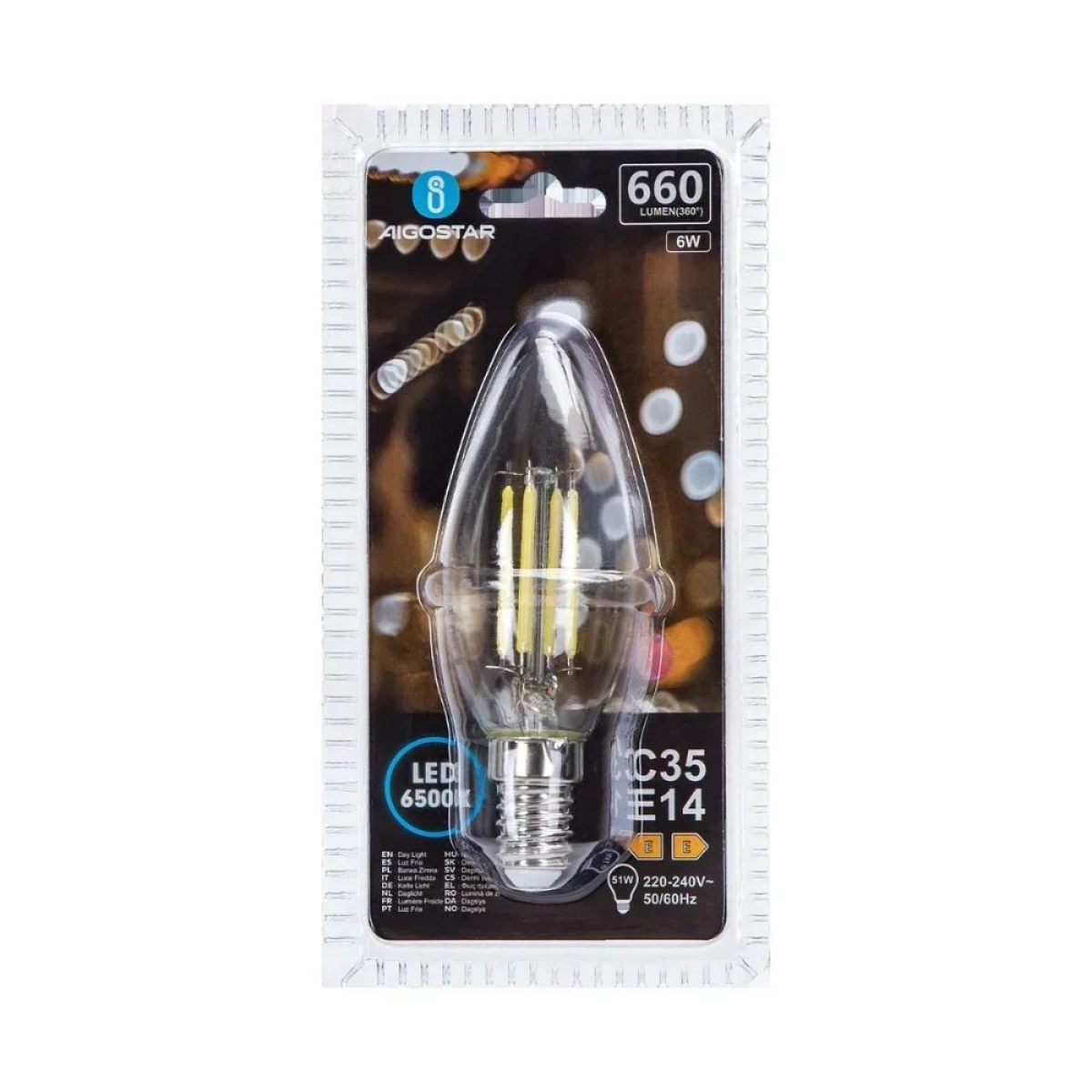Λάμπα Νήματος LED C35 E14 6W 6500K Aigostar