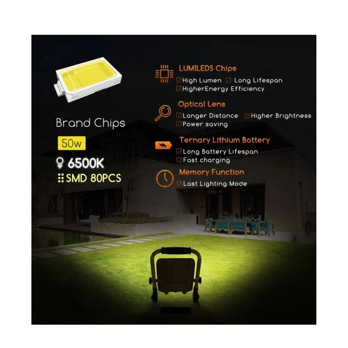 LED Επαναφορτιζόμενος Προβολέας 50W 1400lm Aigostar