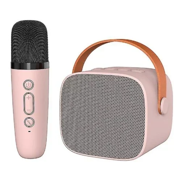 Ασύρματο Ηχείο Bluetooth 6W με λαβή μεταφοράς & μικρόφωνο Karaoke - Ροζ
