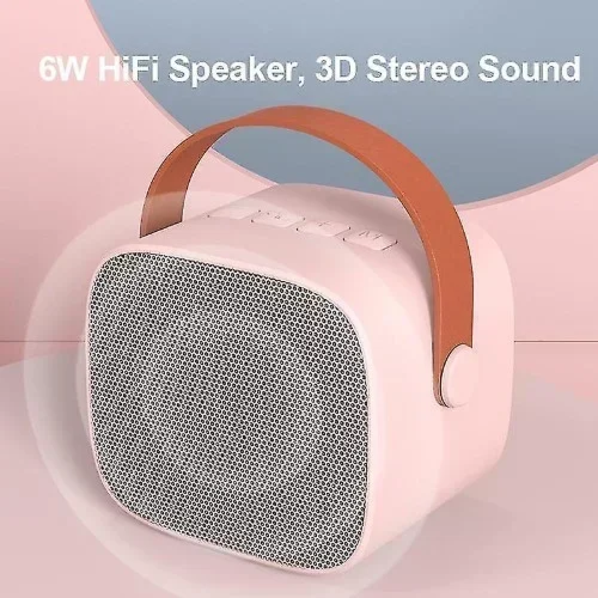 Ασύρματο Ηχείο Bluetooth 6W με λαβή μεταφοράς & μικρόφωνο Karaoke - Ροζ
