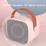 Ασύρματο Ηχείο Bluetooth 6W με λαβή μεταφοράς & μικρόφωνο Karaoke - Ροζ