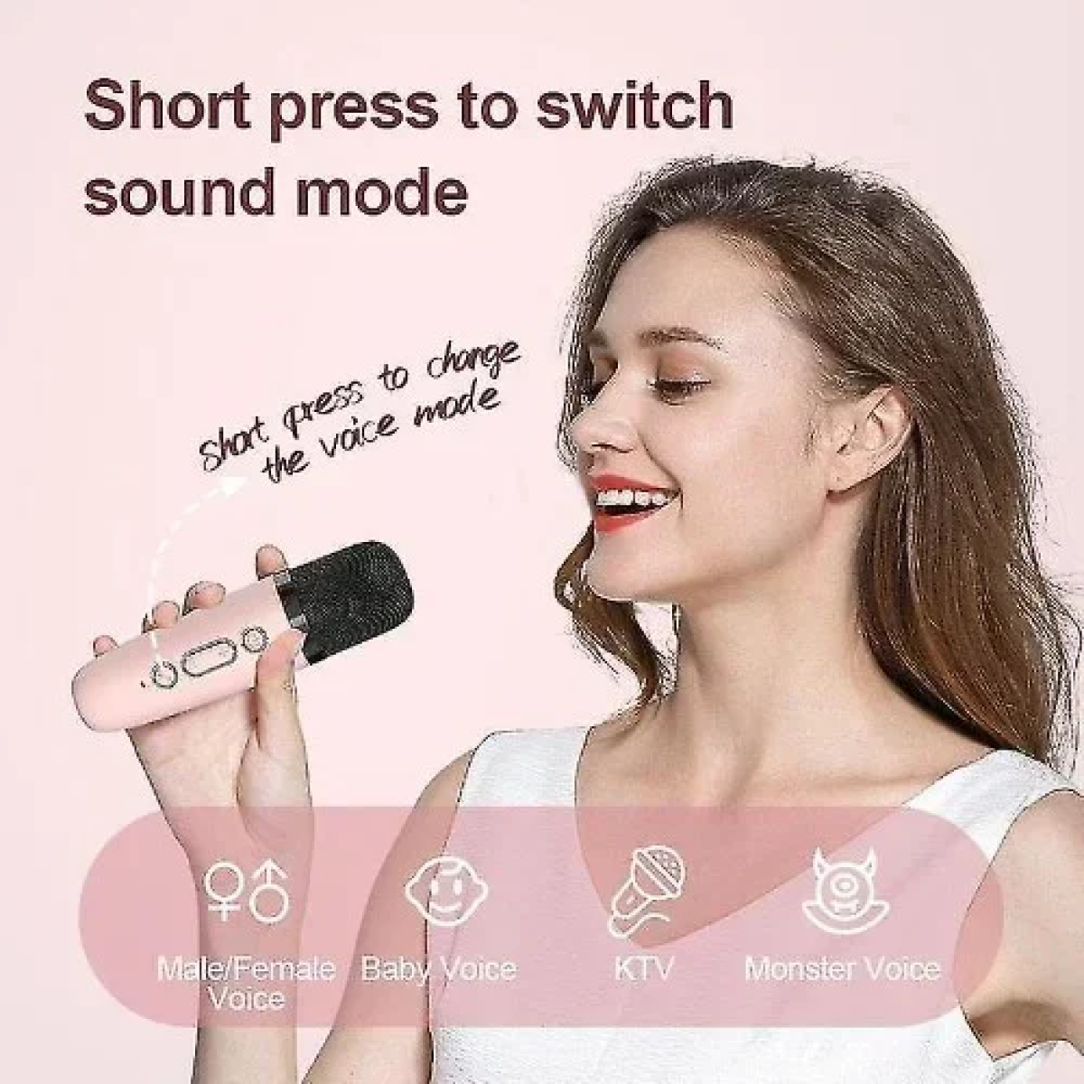 Ασύρματο Ηχείο Bluetooth 6W με λαβή μεταφοράς & μικρόφωνο Karaoke - Ροζ