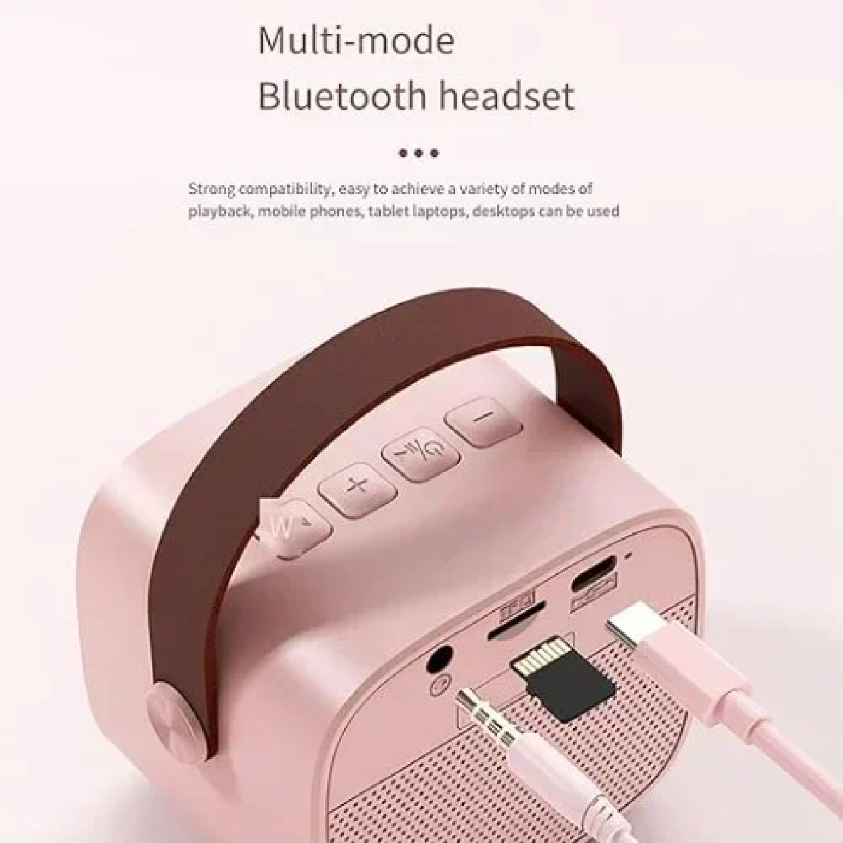 Ασύρματο Ηχείο Bluetooth 6W με λαβή μεταφοράς & μικρόφωνο Karaoke - Ροζ