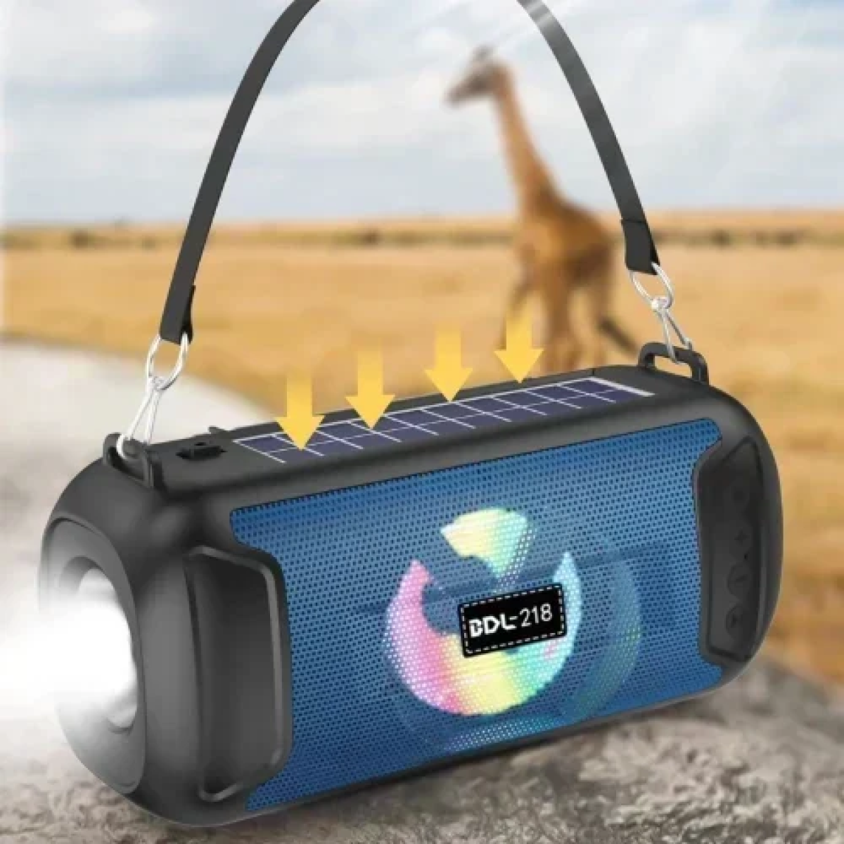 BDL-218 Φορητό Ασύρματο Ηχείο Bluetooth με φακό & ηλιακό πάνελ φόρτισης - Μπλε