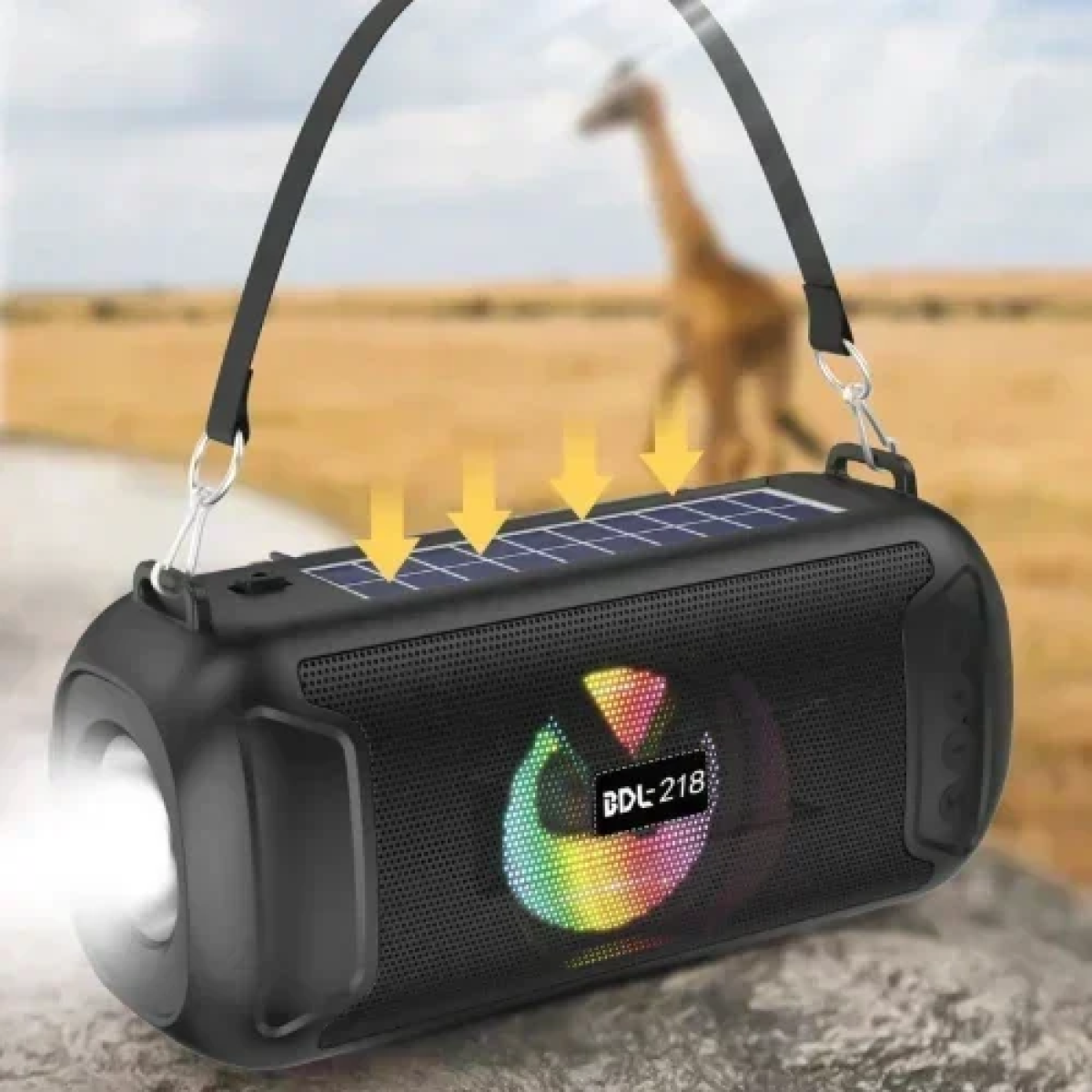 BDL-218 Φορητό Ασύρματο Ηχείο Bluetooth με φακό & ηλιακό πάνελ φόρτισης - Μαύρο