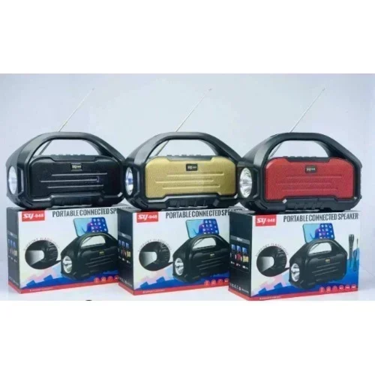 SY-948 Φορητό Ηλιακό Ασύρματο Ηχείο Bluetooth με κεραία & φακό BT/TF/AUX/FM στερεοφωνικό ήχο