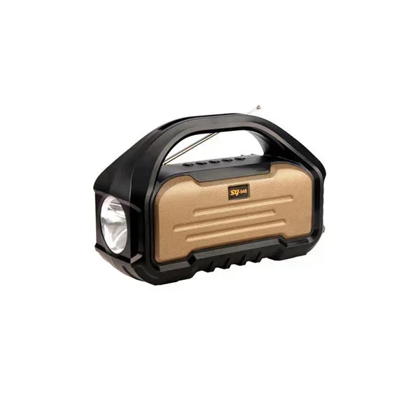 SY-948 Φορητό Ηλιακό Ασύρματο Ηχείο Bluetooth με κεραία & φακό BT/TF/AUX/FM στερεοφωνικό ήχο - Χρυσό