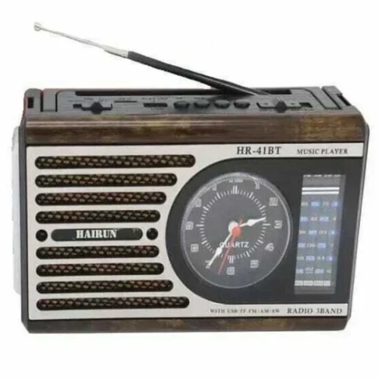 Hairun HR-41BT Φορητό Ραδιόφωνο Επαναφορτιζόμενο Bluetooth/USB/SD με φακό & ρολόι - Καφέ