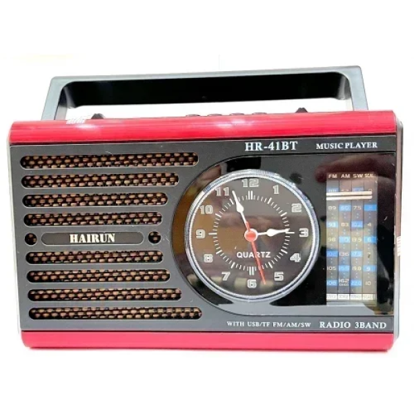 Hairun HR-41BT Φορητό Ραδιόφωνο Επαναφορτιζόμενο Bluetooth/USB/SD με φακό & ρολόι - Κόκκινο