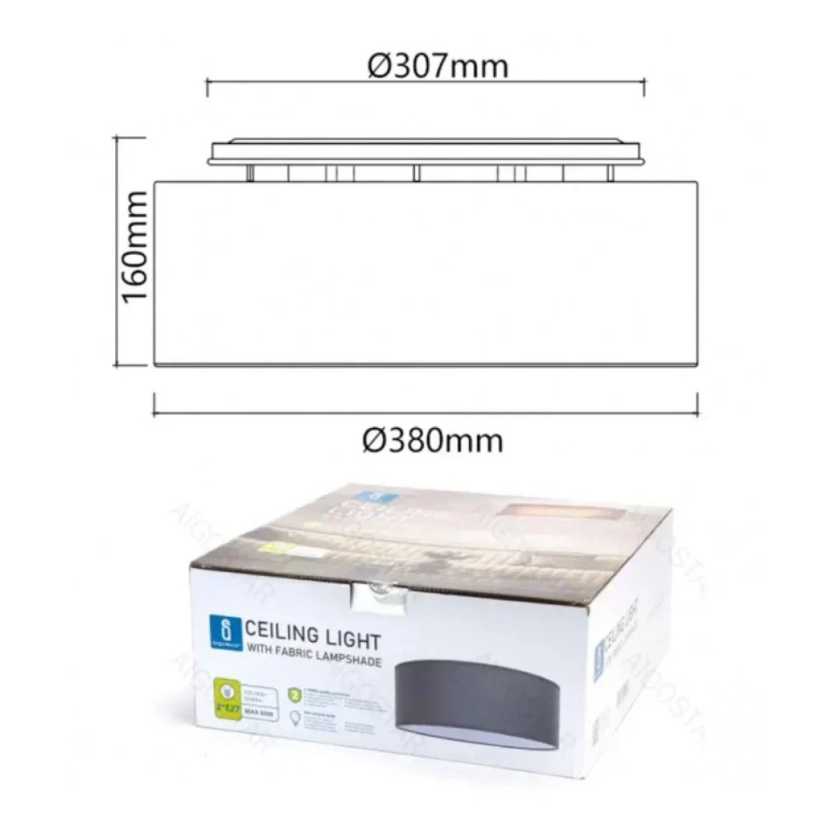 Μοντέρνο Κρεμαστό Φωτιστικό Φ38cm 2xE27 120W Γκρι