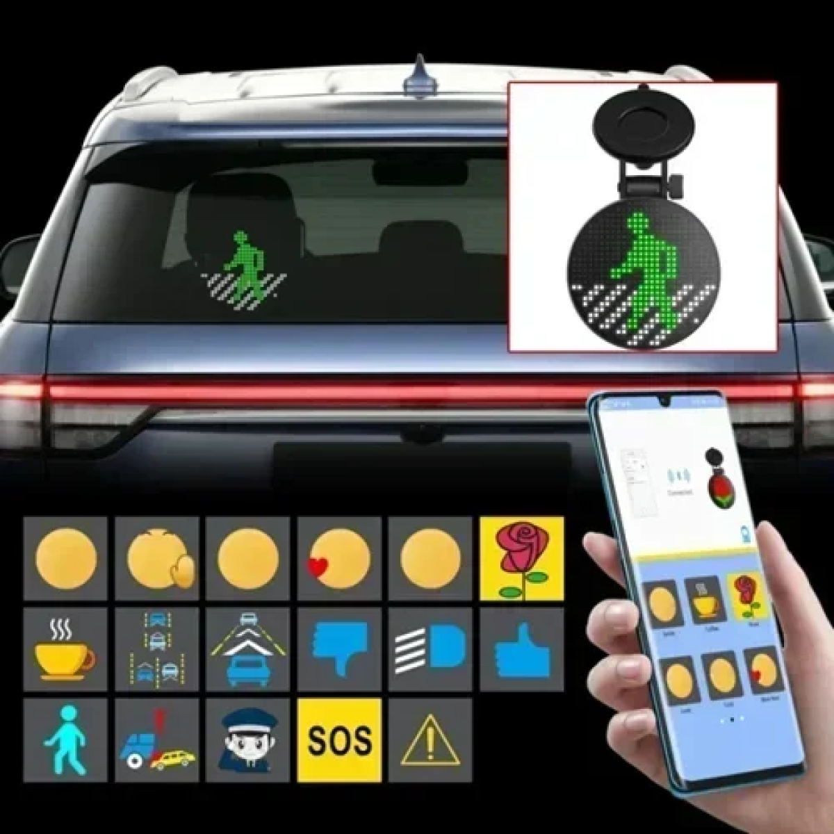Οθόνη LED Smart Screen για το πίσω τζάμι με App – Photo και κείμενα DIY - μαύρη - Image 2